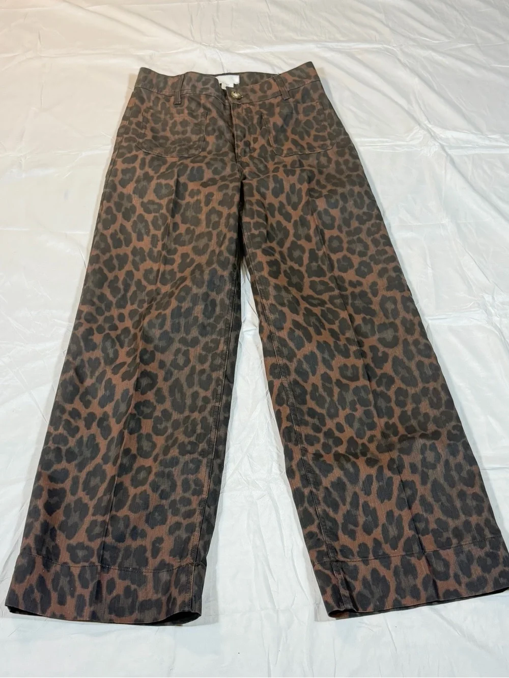 H&M Leopard Print Wide Leg Pants 4 NWT Pleated High Rise Trousers Brown Black - Picture 1 of 8